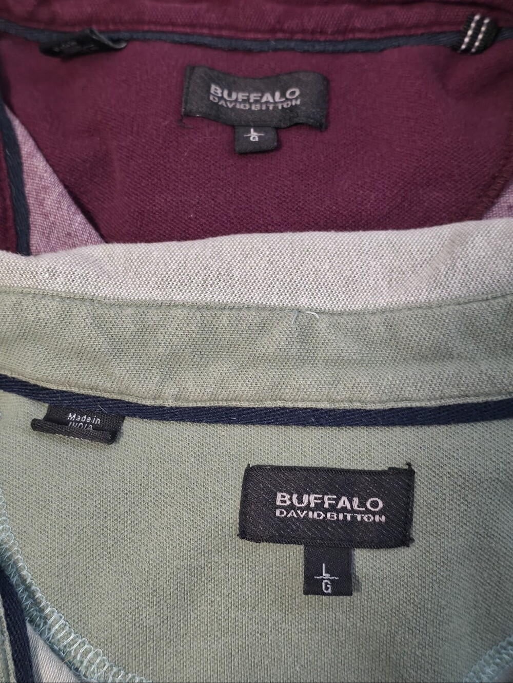 2 Buffalo David Bitton Light Green & Plum Polos